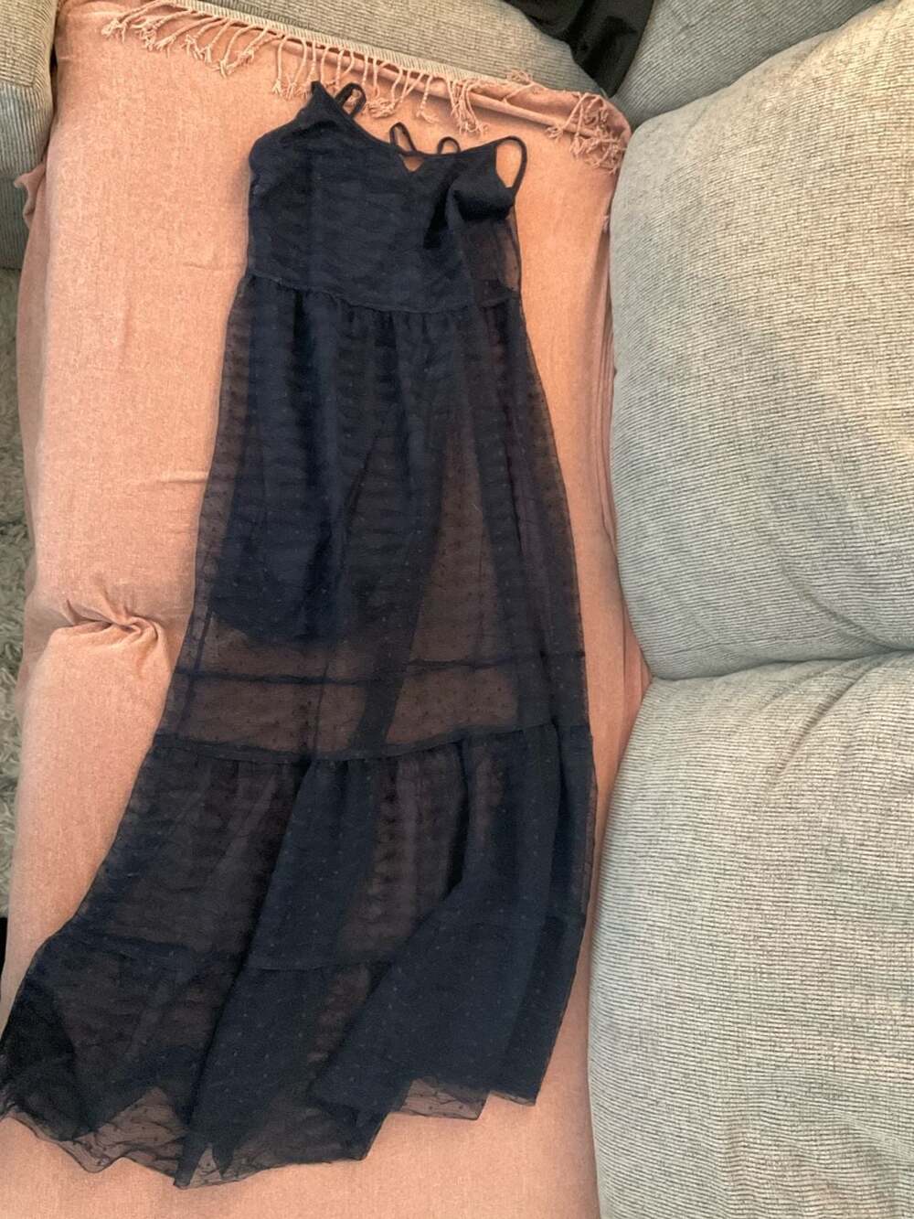 BCBGeneration Dotted Sheer Tulle Tiered Maxi Dress Black